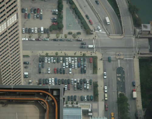 We managed to park next to Sears Tower, our car is the red one (centre-left). Chicago (2007)