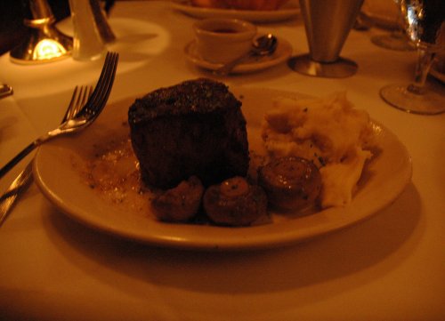 This is the best steak we have ever had. Before cooking it in an oven, they give it a blast of heat in a glass-furnace at 2000C to seal in the juices. Chicago (2007)