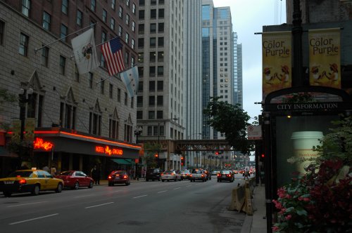 A Chicago street as it starts to get dark. Chicago (2007)