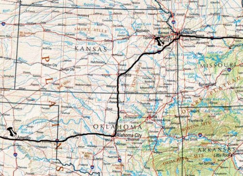 Our route across Texas, Oklahoma, Kansas into Missouri. USA (O2007)