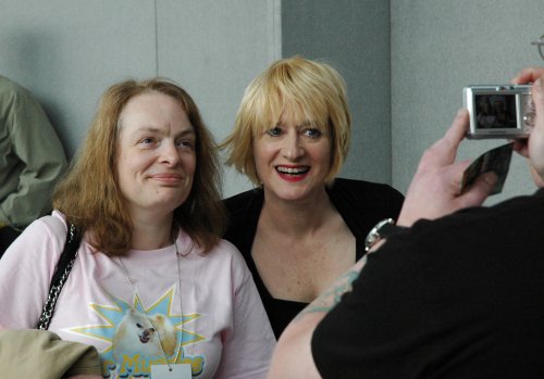 Hattie Hayridge, from Red Dwarf, poses for a photo with a fan. Milton Keynes (2008)