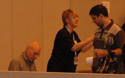 Patrick Stewart signs autographs like he was on a factory production line. He didn't do personalised signatures and he didn't have time to speak much or shake peoples hands either� a bit disappointing. London (2008)