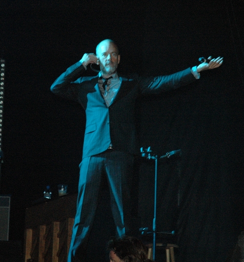 Michael Stipe checks to see if it's raining… it's ok, it's just spitting… you carry on Michael. Manchester (2008)