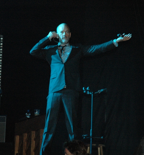 Michael Stipe checks to see if it's raining it's ok, it's just spitting you carry on Michael. Manchester (2008)