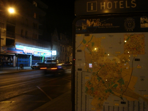 A dark street in Reims where we looked for a nice place to eat on our first night, France (2006)