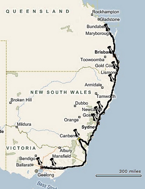 We drove a total of approximately 1600 miles. Australia (2009)