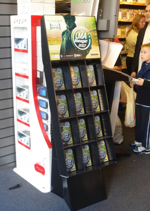 A posh stand, at the entrance of a branch of GameStation, showing off LMA Manager 2007, Nottingham (2006)