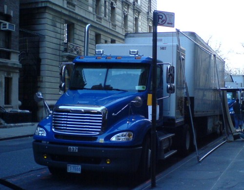 A big old American style truck unloading on the upper-west side of Manhattan, New York (2006)