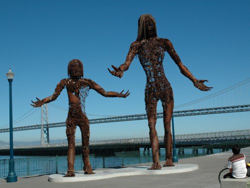 Two big statues that look like something out of the movie