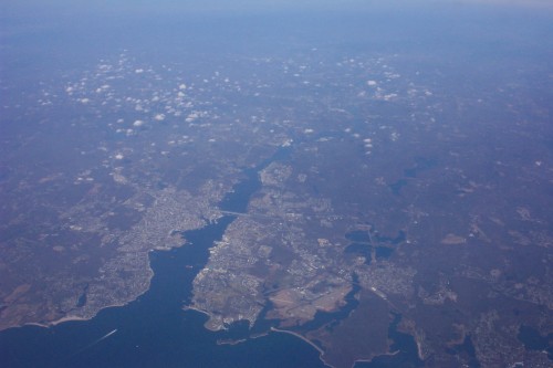 A view of the east coast of America ( near Boston ) from the plane just before arriving at JFK, New York (2006)