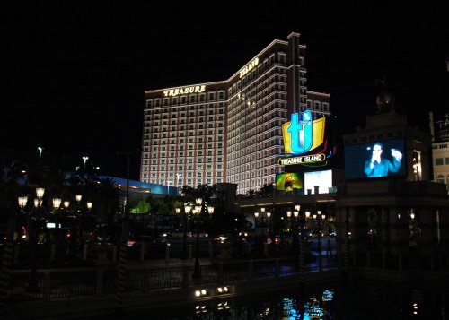 The Treasure Island hotel and casino lit up at night. Las Vegas (2007)