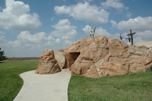 This shows the cave which Jesus allegedly was entombed in and managed to somehow escape from. My brother asked